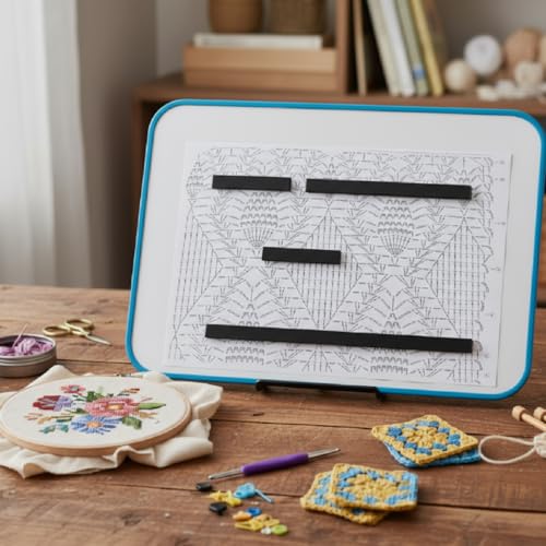 Image of Flutesan 8 x 12 Inches Knitting Pattern Holder with 4 Replacement Magnets Knitting Chart Keeper Magnetic Board Cross Stitch Supplies for Crochet(Blue Border)