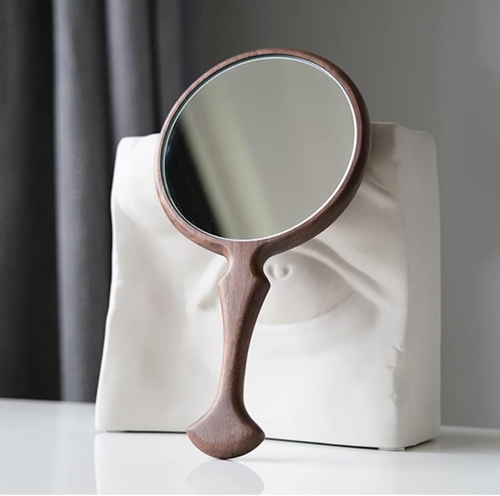 URGDWEKJY メイクアップミラー 木製ハンドルミラー ハンドヘルドメイクアップミラー ビューティーサロン ビューティーミラー