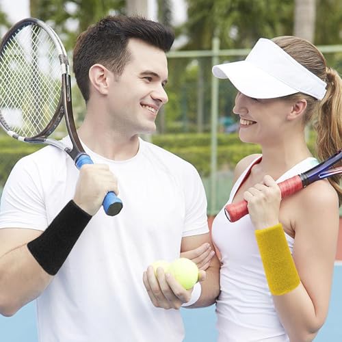 Image of 6 Inch Wrist Sweatbands Tennis Wrist Bands Absorbent Sweat Band for Men and Women Sport Long Wrist Bands, Breathable Cotton Athletic Sweatbands for Basketball, Workout, Running (4 Pack)