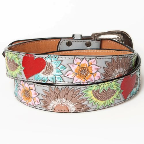 American Darling Beautifully Hand Tooled Grey Genuine American Leather Belt Men and Women Western Belt with Removable Buckle3