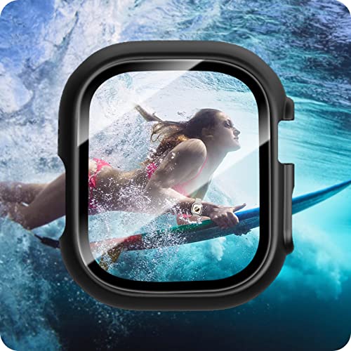 Image of 2 Pack Case with Tempered Glass Screen Protector for Apple Watch Ultra 49mm,JZK Slim Guard Bumper Full Coverage Hard PC Protective Cover Thin Case for iWatch Ultra 49mm Accessories,Black