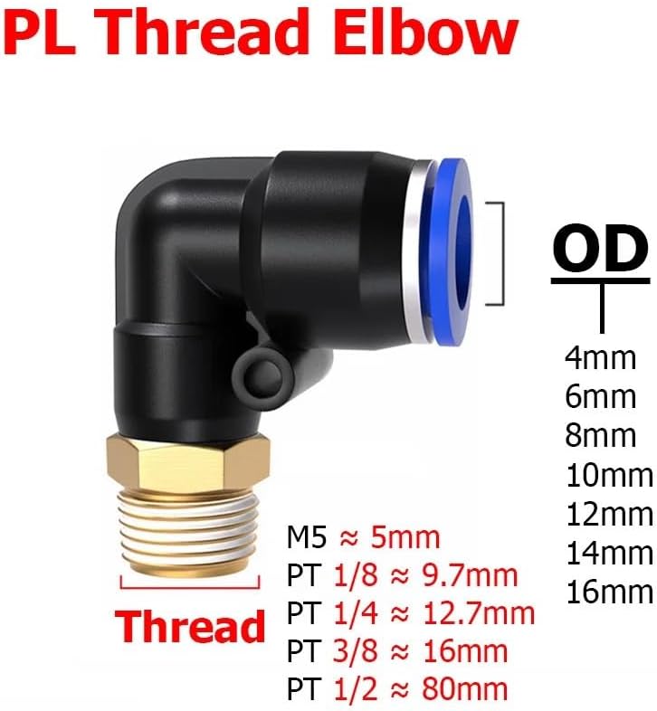 KOKYLEZN PLねじエルボコネクタオス M5 1/8インチ 1/4インチ 3/8インチ 1/2インチ OD 4 5 6 8 1