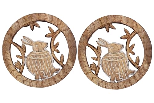 Set-of-2-Rabbit-Wooden-Trivets-for-Hot-Pots-and-Pans-Tea-Pot-Holders-Hot-Pads-Modern-Farmhouse-Kitchen-Counter-Decor-8-Inch-Diameter Set of 2 Rabbit Wooden Trivets for Hot Pots and Pans Tea Pot Holders Hot Pads Modern Farmhouse Kitchen Counter Decor 8 Inch Diameter