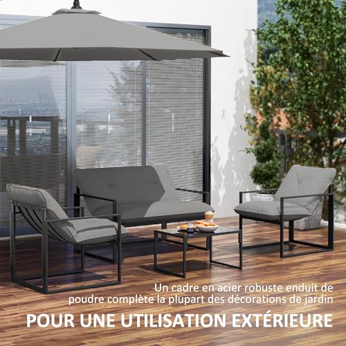 Salon de jardin 4 pièces Outsunny avec canapé table basse et 2 fauteuils