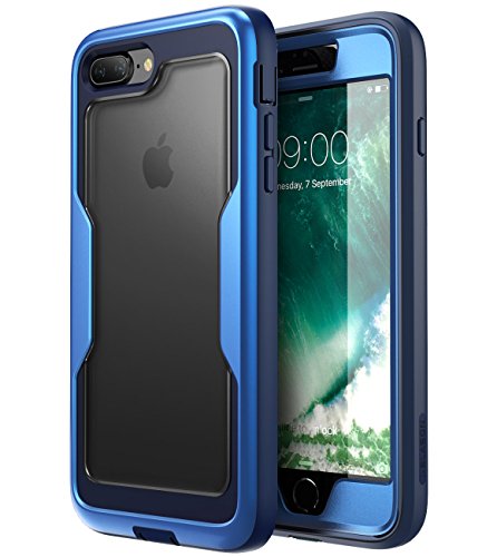 i-Blason Magma Series Case for iPhone 8 Plus 2017/iPhone 7 Plus, Heavy Duty Protection Full Body Bumper Case with Built-in Screen Protector, Includes Removable Beltclip Holster (MetallicBlue)