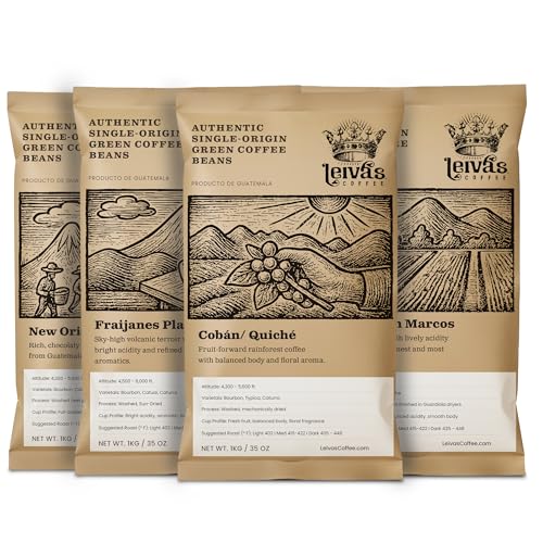 Leiva's Green Coffee 4-Pack 8oz Single Origin Whole Bean Variety - Nuevo Oriente, Fraijanes Plateau, Coban/Quiche and Volcanic San Marcos