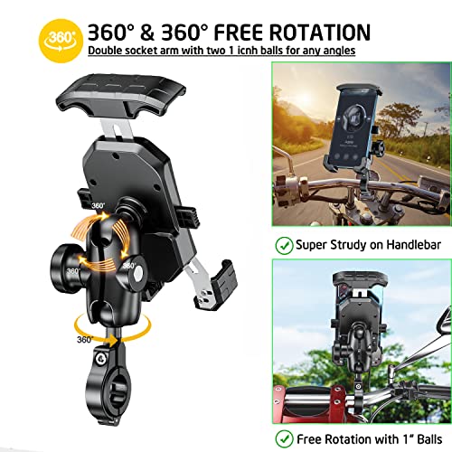 Imestou Anti-Theft Motorcycle Phone Mount Bike Ball Phone Holder Handlebar Double Socket Stem Mobile Holder With Aluminium 1" Ball Base 360 Rotation Universal For 4.0-7.0 Inch Smartphones #TOP3
