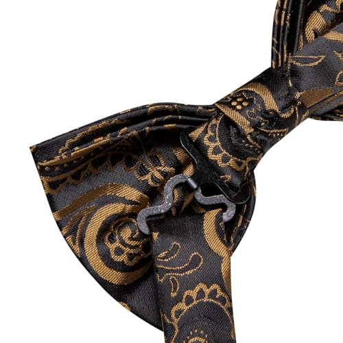 Image of Dubulle Mens Paisley Striped Bowtie Set Pre-tied Bowtie for Men and Pocket Square Set Wedding Business