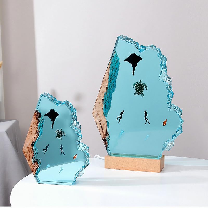 VIGAN Creative Art Decoration Lamp Marine Mermaids and Turtles Tropical Fish Resin Night Lights Crafts Resin Table Light Bedroom Decor (8 Inch)