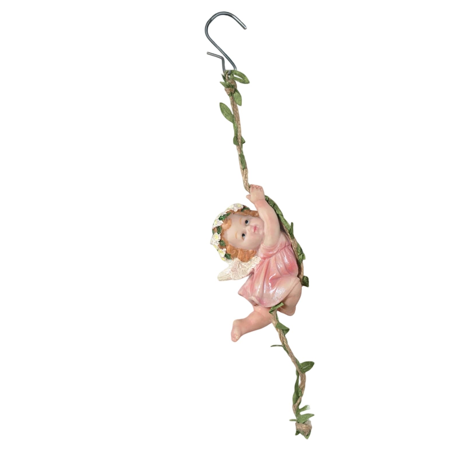 Msioytog Climbing Angelic Sculpture Resin Hanging Flower Fairies Statue Waterproof Figurine with Hook for Wall Garden Decors Resin Angelic Figure