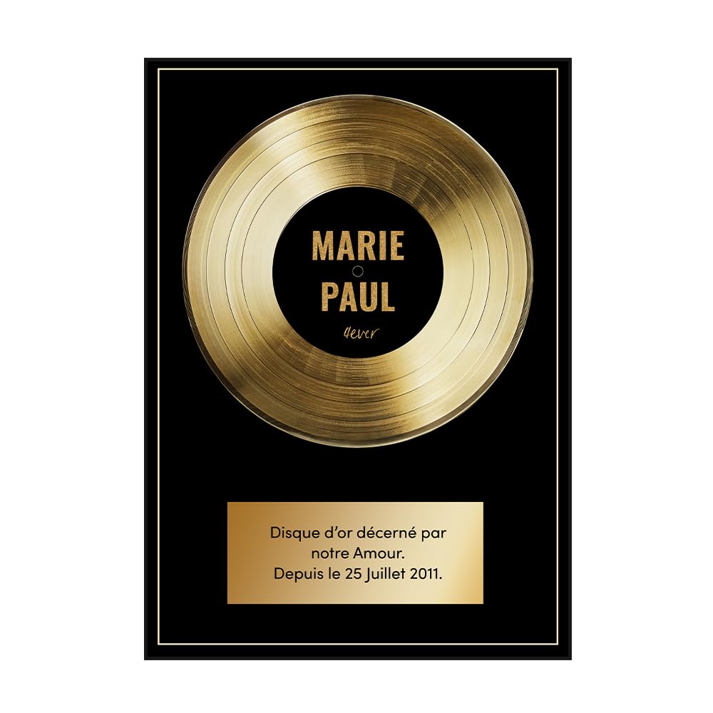 CADEAUX.COM - Disque d'Or Poster Personnalisé 30 x 45 cm - Affiche AVEC Cadre en Bois Noir - Decoration Murale - Cadeau Papa Fête des Pères - Idée Cadeau Homme Original