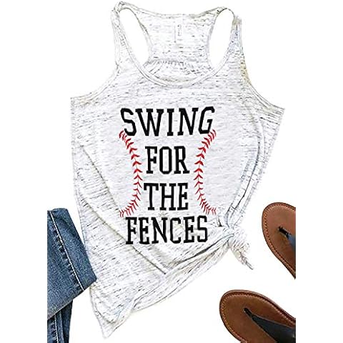 SUNFLYLIG Swing for The Fences Tank Tops for Women Funny Baseball Letter Print Racerback Vest Summer Sleeveless T Shirt (Light Grey, Small) Cover