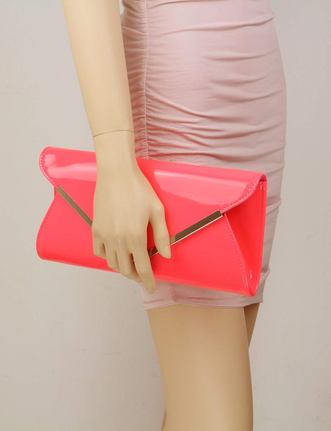 Girly HandBags Womens Glossy Oversized Clutch Bag Neon Fuchsia