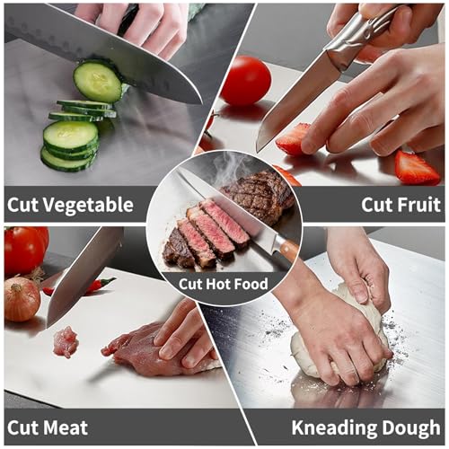 Image of Porslin by Chef Special 16x24 Inch Extra Large Stainless Steel Kneading Board with Lip, Kitchen Countertop Cutting Chopping Board, 304 Metal Atta Roti Dough Board, Heavy Duty Non Slip Baking