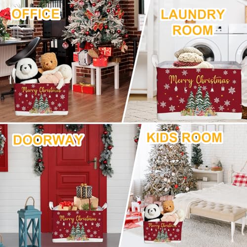 Image of Christmas Tree Storage Basket with Snowflakes, Christmas Decorative Clothes Storage Cube for Nursery , Waterproof Rectangular Toy Box for Boys Girls, Christmas Gifts Storage Box, Winter Party Supply