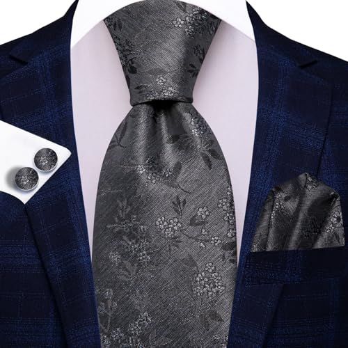 Image of Dubulle Mens Tie Set Solid Paisley Silk Striped Necktie for Men with Cufflinks Tie and Pocket Square