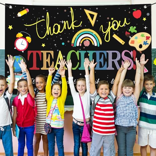 Image of Large Happy Teacher Day Banner Decorations Flag Outdoor 71x44 Inch,Teacher Gifts for Indoor Home House Decor Party Supplies,Yard Sign Background for Photography