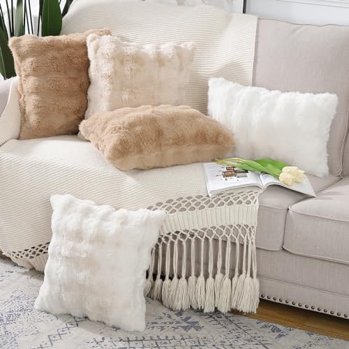 Madizz PPR002BEIGE-1818 Pack Of 2 Thick Plush Wool Throw Pillow Covers 18X18 Inch Beige Soft Decorative Cushion Cover thumb #5