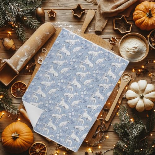 Image of Light Chinoiserie Greyhound Kitchen & Hand Towel, Whippet Dog Dish & Tea Towels,Blue Floral Dog Lover Gifts for Women, 16x24 Inch