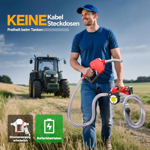 Taskstar Dieselpumpe Akku 45L/Min, 21V Elektrische Kraftstoffpumpe Set mit 2x4.0Ah Batterie, Tragbare Heizölpumpe mit Auto Shut-off Düse, 2x 2 m Schlauch für Diesel Kerosin