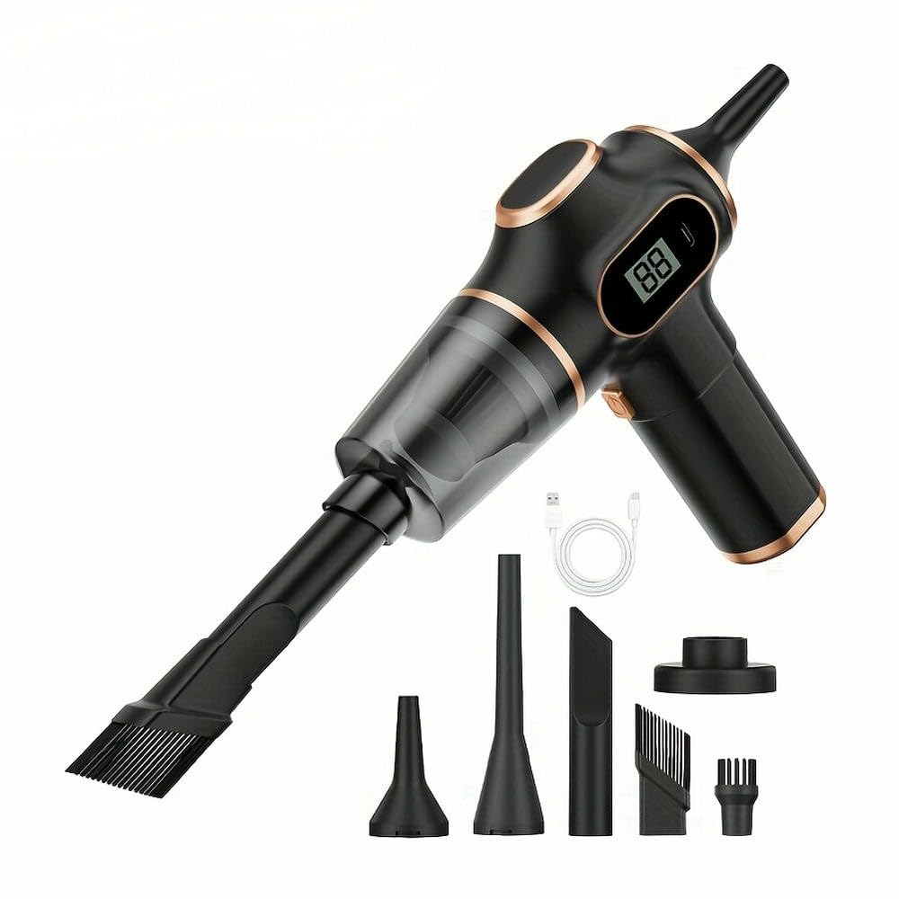 Aspiradora de Mano inalámbrica SYJYM, con aspas de Ventilador de Aluminio, versátil, para Uso doméstico o en Coche, con Carga USB, Mini aspiradora con Pantalla Digital