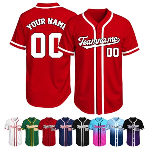 Custom Baseball Jersey Button Down Personalized Stitched or Printed Team Name Number Baseball Shirt...