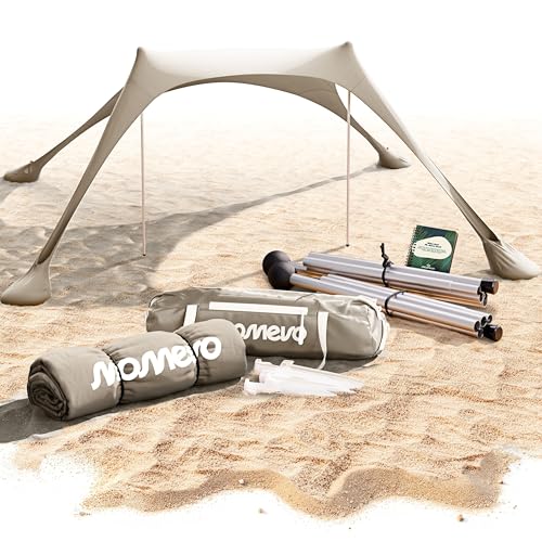 MOMEVO Sunsail Strandzelt Sonnensegel Strand mit UV Schutz UPF50+ windstabil & leicht Next Level Strandmuschel (2 Stangen Sand)