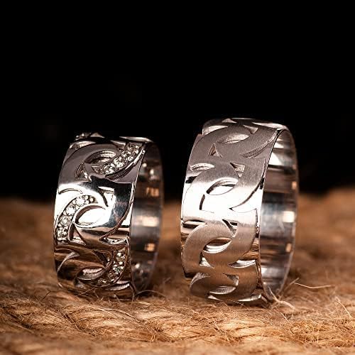 Sie und Ihn Silber Trauringe Paar passende Eheringe Set Personalisierte Eheringe aus 925er Sterlingsilber mit Cubic Zirkonia