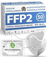 ADESTE - 50 FFP2 Masken, hygienische 5-lagige Staubschutzmaske, EN149:2001+A1:2009 Mundschutzmaske EU2016/425, weiß, Atemschutzmaske, Einzelne versiegelte Beutel