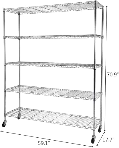 Miniatura 2 de WEI WEI GLOBAL Estantería resistente de 5 niveles, estantería de alambre con ruedas, organizador de metal, estante para panaderos, organización de