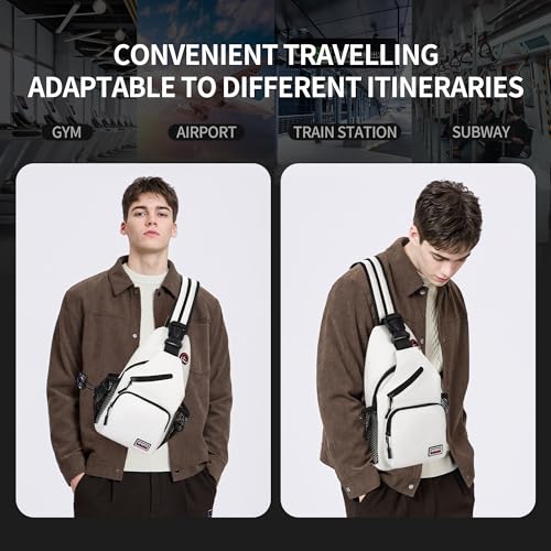 O-TBOST Crossbody Sling Bag Casual Chest Bag for Men Women Lightweight Durable Travel Hiking for Daily Use (white, Large)3
