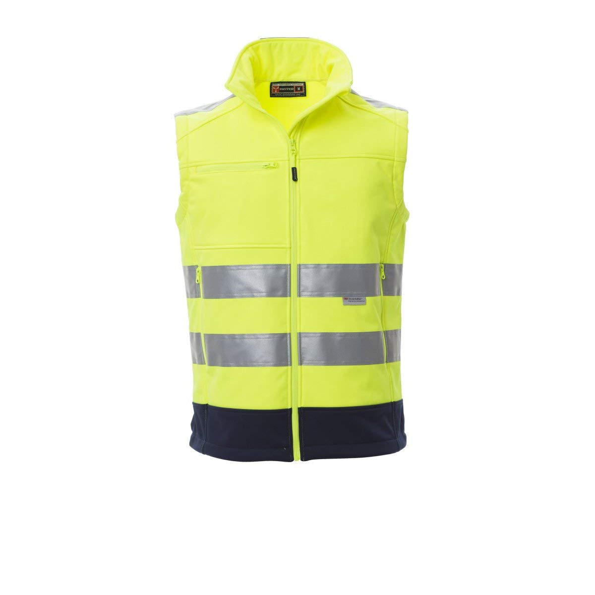 PAYPER Traffic Gilet Softshell Alta visibilità Uomo da Lavoro 100% Poliestere Chiusura Zip Bande Riflettenti Tasca al Petto Porta Badge Giallo Fluo/Blu Navy (3XL)