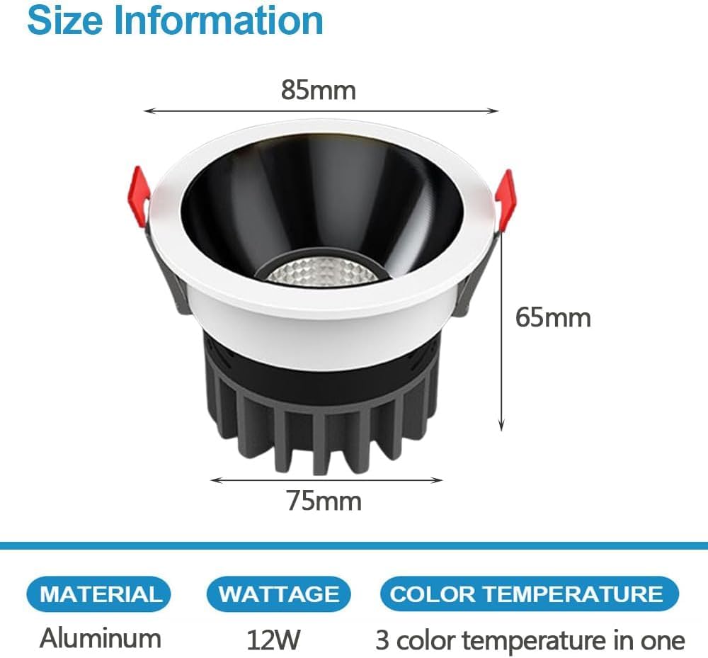 XBTGS 5 pezzi di luce LED rotonda, copertura deflettore di illuminazione da incasso LED regolabile da 12 W, luce da incasso tipo occhio di bue, faretto di luce diurna retromarcia, bianco