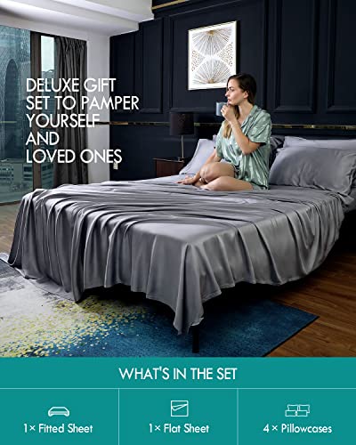 Kaisa Bamboo Sheets Set 6Pcs Queen Size, Pure 100% Bamboo Cooling Sheets, Luxury Silky Soft Flat And Fitted Sheets With 4 Pillowcases, 6 Pieces Bedding Sets With 16” Deep Pockets, Queen, Gray #TOP6