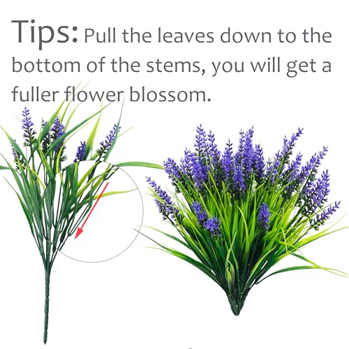 Rowfad 22 Pcs Artificial Outdoor Flowers UV Resistant Lavender Fake Greenery Plants Grass with Purple Flowers for Pot Decor for Window Garden Patio Hanging Planter Pathway Front Porch (22, Purple) - Image 4