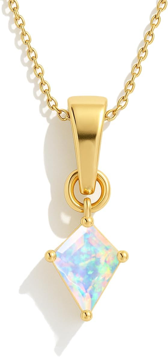 GOODSTONE JEWELS Handmade Opal Pendant Necklace - 14K Gold Plated Birthstone Necklace for Women - October Gemstone Jewelry Gift - 16+2 Inch Extendable - Opal Jewelry for Her