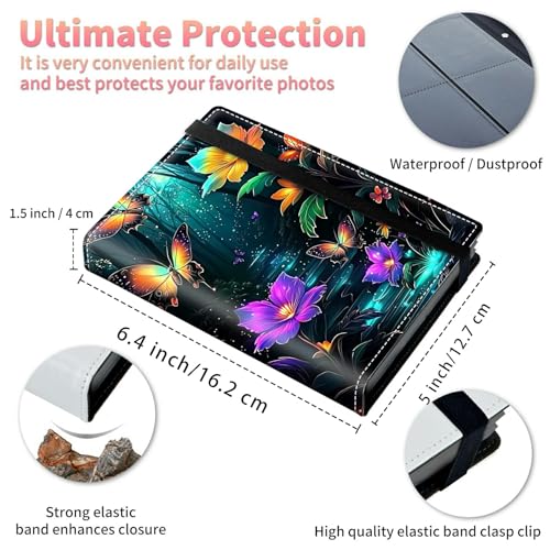 Image of Photo Album 4x6 120 Pockets Photos with Strong Elastic Band, Small Mini Albums Sheet Protector Folder for Photos, Album for Family Wedding Women Men Baby Vacation Gift, Forest Butterfly