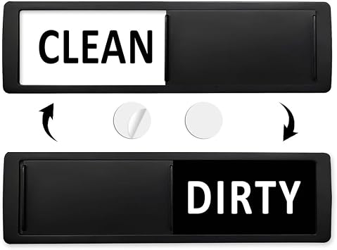 Dishwasher Magnet Clean Dirty Sign, Clean Dirty Sign Accessories for Dishwasher Non-Scratch/Super Strong Soft Magnet with Optional Adhesives/Easy to Read & Slide Black& White
