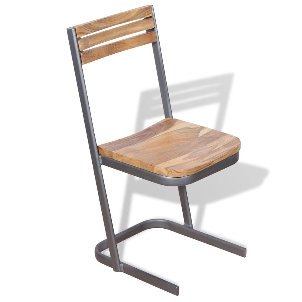 Sillas De Comedor 2 Piezas De Madera Maciza De Teca Marrón | Patas de hierro, asiento 34 x 35 cm, altura 40 cm, pulido y pintado, para cocina o salón