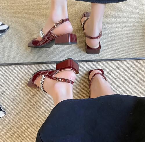 Sparkling Rhinestone Mary Jane Evening Dress Shoes Square Toe Chunky2