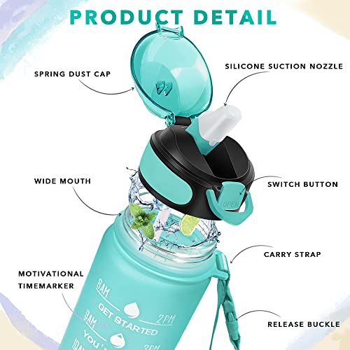 Image of Enerbone 32 oz Water Bottle with Times to Drink and Straw, Motivational Drinking Water Bottles with Carrying Strap, Leakproof BPA & Toxic Free, Ensure You Drink Enough Water for Fitness Gym Outdoor