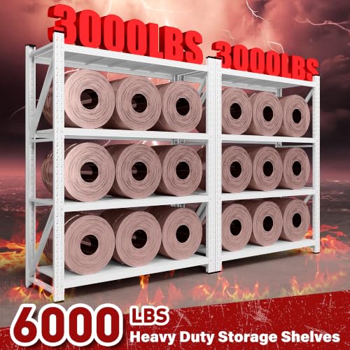 Image of SISESOL Set of 2 48 inch Wide Heavy Duty Garage Shelving Units,3000LBS 24 Deep Storage Shelves,White Metal Garage Shelves,Large Storage Rack,70 High Steel Shelf,Industrial Shelving for Shop,Warehouse