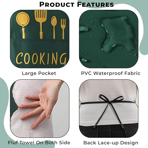 Image of Kraptick Kitchen Apron - Comfortable Cooking Waterproof Apron for Men and Women With Pocket and Side Coral Velvet for Wiping
