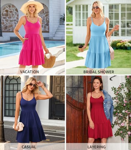 V FOR CITY Women Built-in Bra Summer Dresses 2025 Casual Sundress Adjustable Strap Tiered Cami Dress with Pockets4