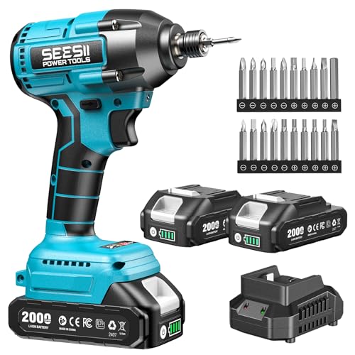SEESII Cordless Impact Driver Kit, 21V Max Torque 1590 In-lbs(180 N.m) Impact Driver Set with Two...