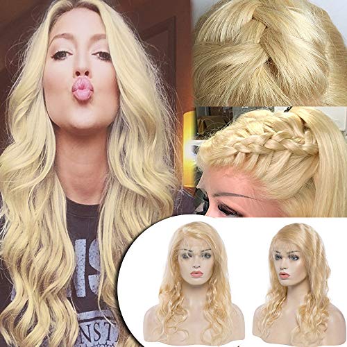 #613 Blonde Lace Front Wigs Human Hair Wavy with Baby Hair Long Body Wave Brazilian Virgin Hair Frontal Lace Wig for Black Women Pre-plucked 130% Density Bleach Blonde 18 Inch