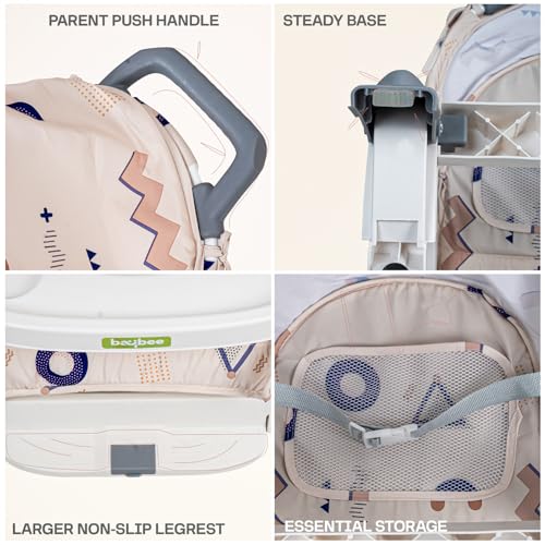 Image of Baybee 5 in 1 Baby Rocker and Feeding Chair for Babies | Portable Rocking Chair for Kids with Parent Handle, Multi Position Recline, Food Tray & Music | Baby Bouncers 0 to 3 Years Boys Girls (Grey)
