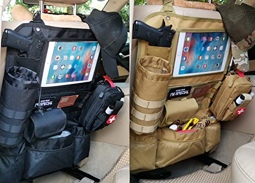 Image of Upgrade Tactical Seat Back Organizer Molle Car Seat Organizer with 4 Detachable Pouches: Trauma Medical Pouch, Water Bottle Pouch, Vehicle Protector Organizers (Modern B TAN)