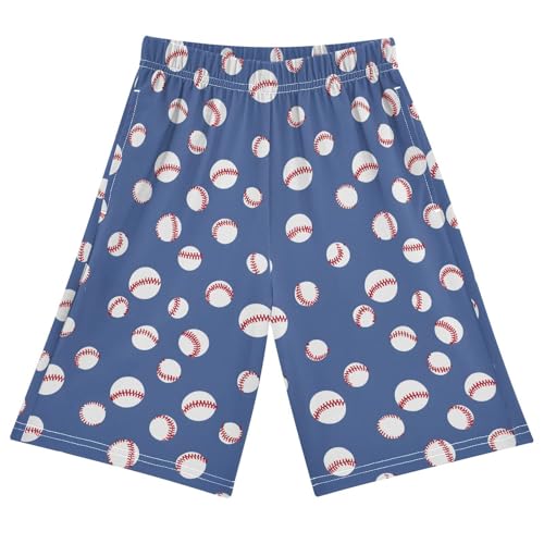 Cartoon Sleep Shorts, Navy Blue Baseball Pattern Pajama Shorts, Soft PJ Bottoms