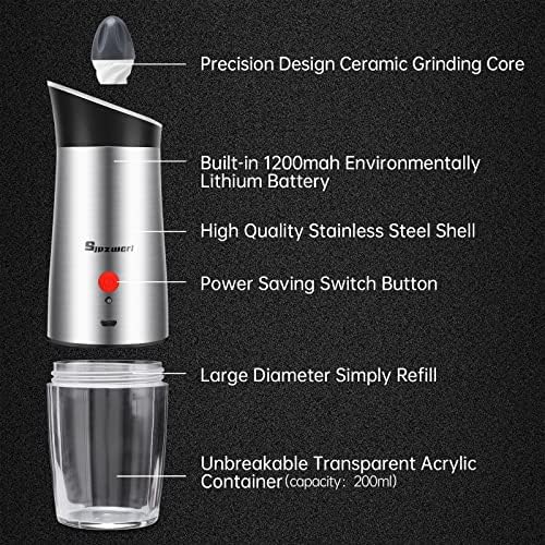Electric Pepper Grinder Salt Mill: - USB Rechargeable Gravity Sensor Electric Pepper Mill, Adjustable Coarseness, One Hand Operation, Refillable, 1Pcs